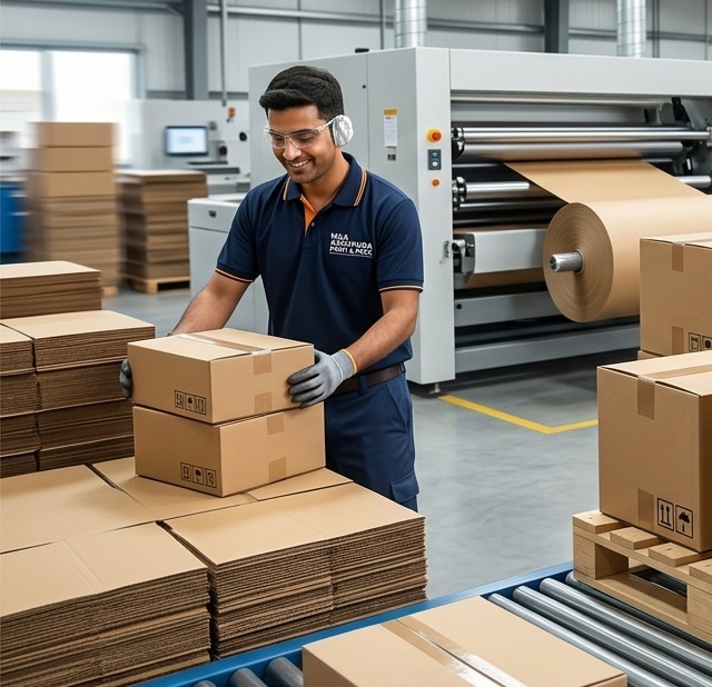 Corrugated box manufacturing at Maa Ashapura Packaging